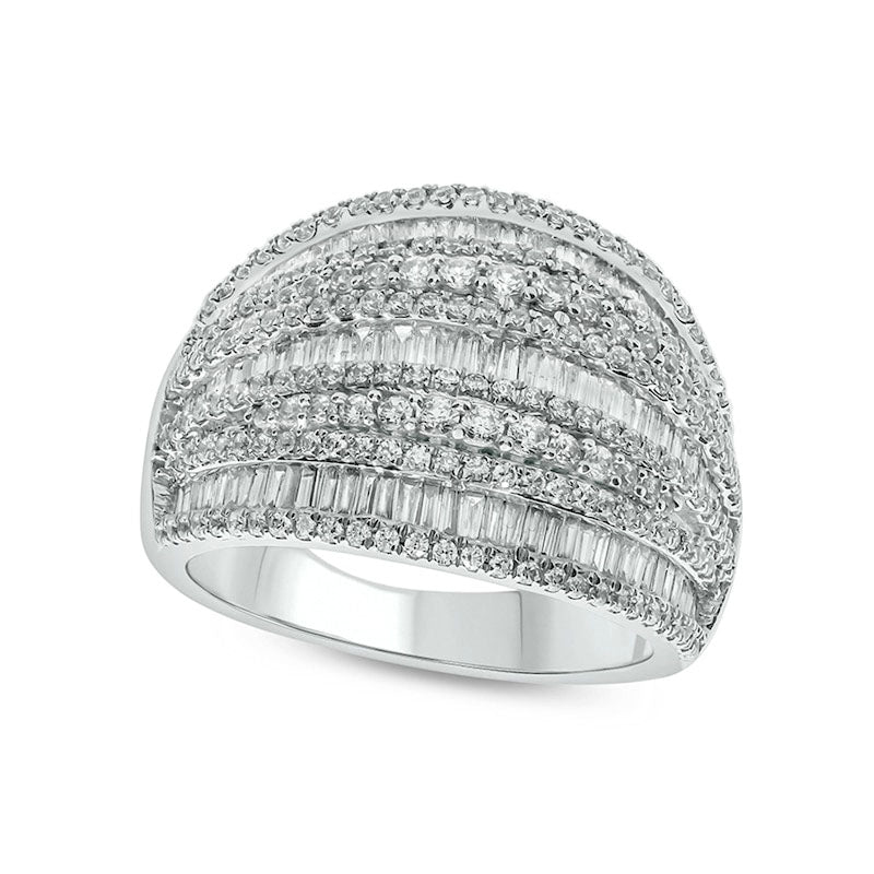 Image of ID 1 15 CT TW Baguette and Round Natural Diamond Multi-Row Dome Ring in Solid 10K White Gold