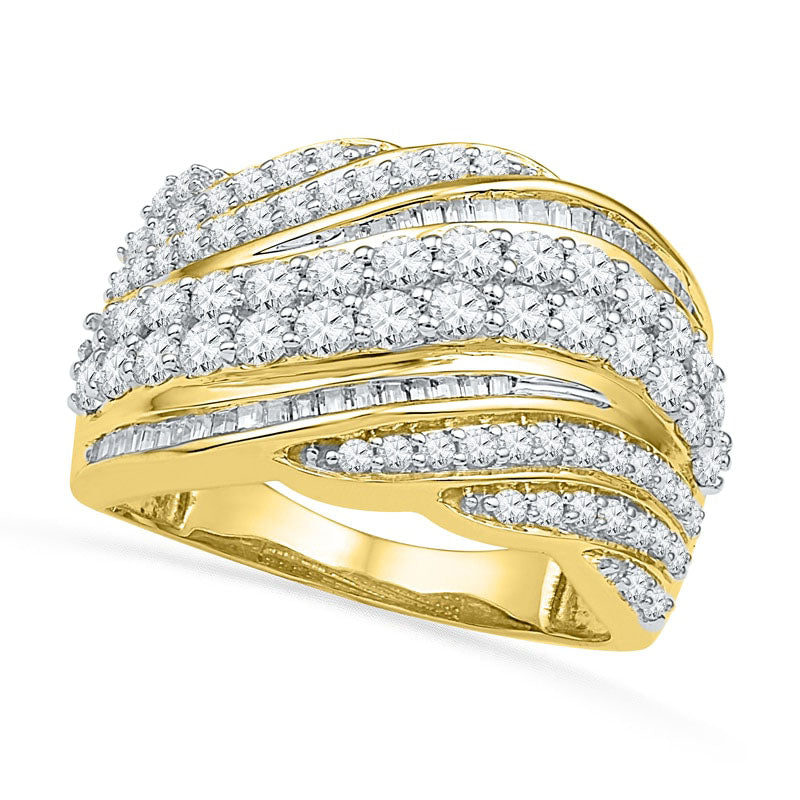 Image of ID 1 15 CT TW Baguette and Round Natural Diamond Wave Band in Solid 10K Yellow Gold