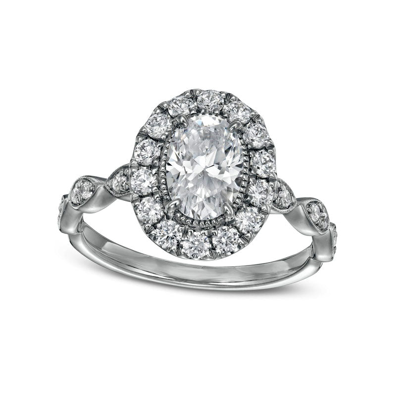 Image of ID 1 15 CT TW Certified Oval Natural Diamond Frame Antique Vintage-Style Engagement Ring in Solid 14K White Gold (I/I1)