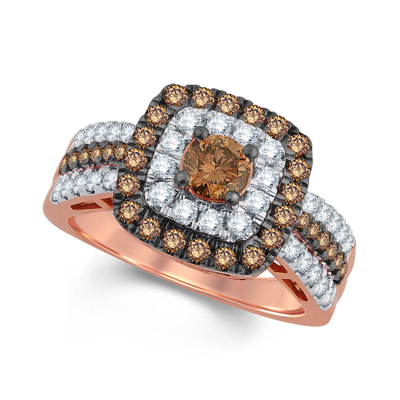 Image of ID 1 15 CT TW Champagne and White Natural Diamond Cushion Frame Engagement Ring in Solid 10K Rose Gold