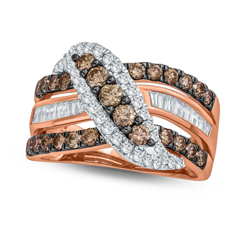 Image of ID 1 15 CT TW Champagne and White Natural Diamond Five Stone Crossover Ring in Solid 10K Rose Gold