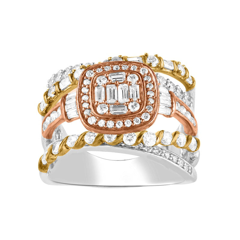 Image of ID 1 15 CT TW Composite Cushion Natural Diamond Layered Art Deco Ring in Solid 10K Tri-Tone Gold