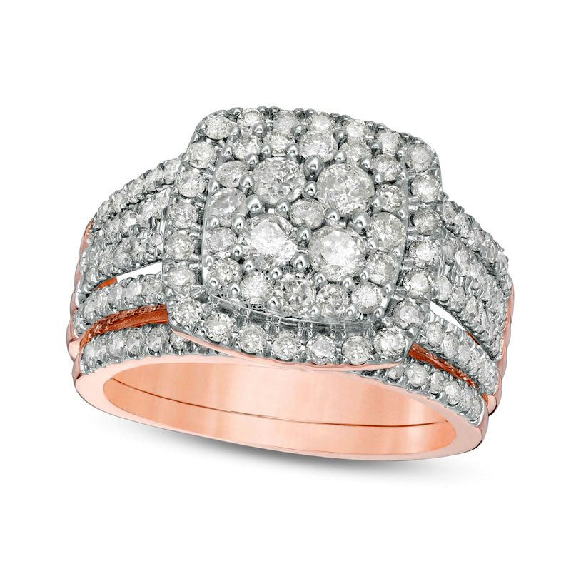 Image of ID 1 15 CT TW Composite Natural Diamond Cushion Frame Bridal Engagement Ring Set in Solid 10K Rose Gold