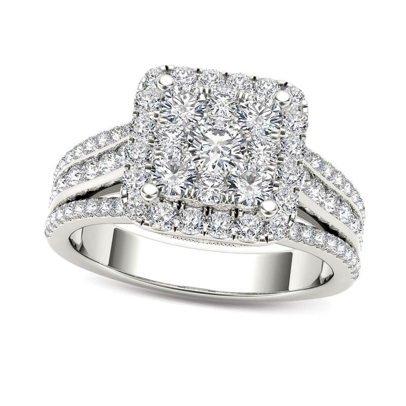 Image of ID 1 15 CT TW Composite Natural Diamond Cushion Frame Engagement Ring in Solid 14K White Gold