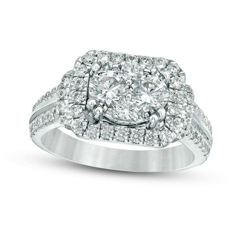 Image of ID 1 15 CT TW Composite Natural Diamond Cushion Frame Multi-Row Collar Engagement Ring in Solid 14K White Gold