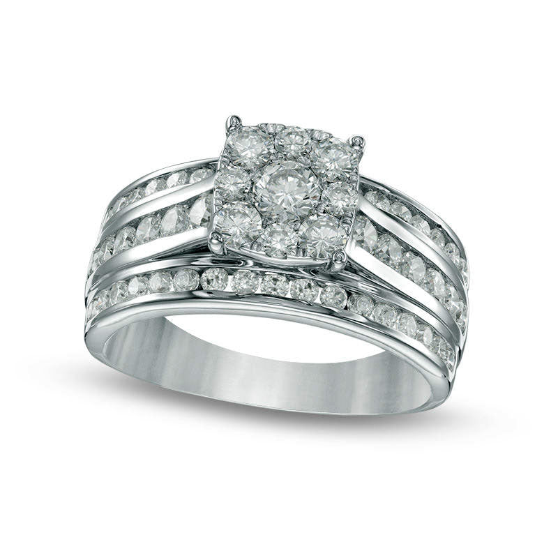 Image of ID 1 15 CT TW Composite Natural Diamond Cushion Multi-Row Engagement Ring in Solid 10K White Gold