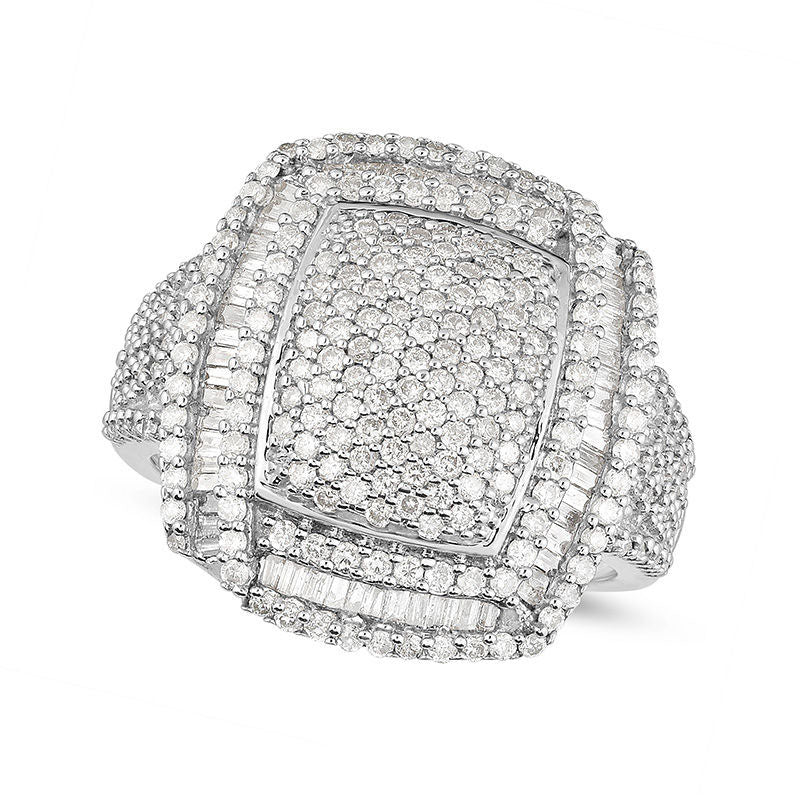 Image of ID 1 15 CT TW Composite Natural Diamond Domed Rectangle Frame Multi-Row Ring in Solid 14K White Gold