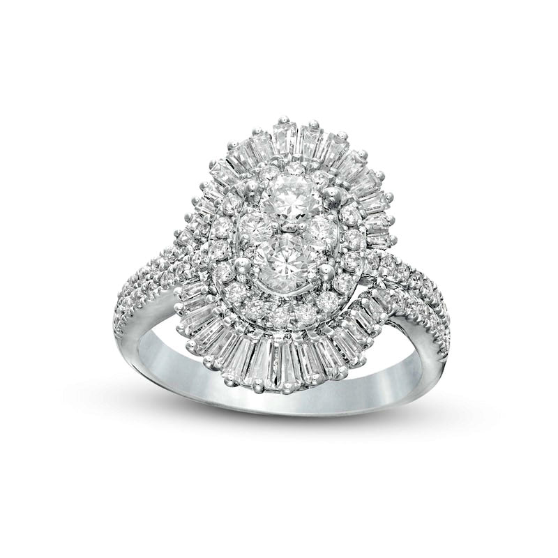 Image of ID 1 15 CT TW Composite Natural Diamond Double Oval Frame Sunburst Engagement Ring in Solid 14K White Gold