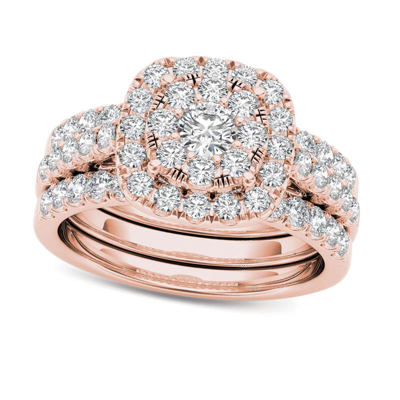 Image of ID 1 15 CT TW Composite Natural Diamond Frame Three Piece Bridal Engagement Ring Set in Solid 14K Rose Gold
