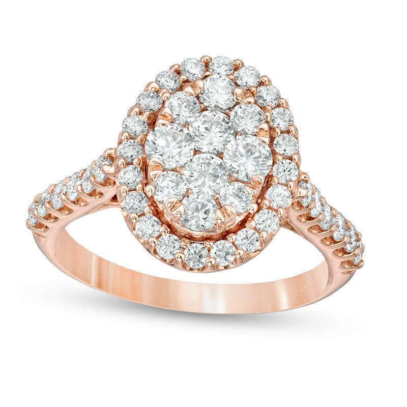 Image of ID 1 15 CT TW Composite Natural Diamond Oval Frame Engagement Ring in Solid 14K Rose Gold