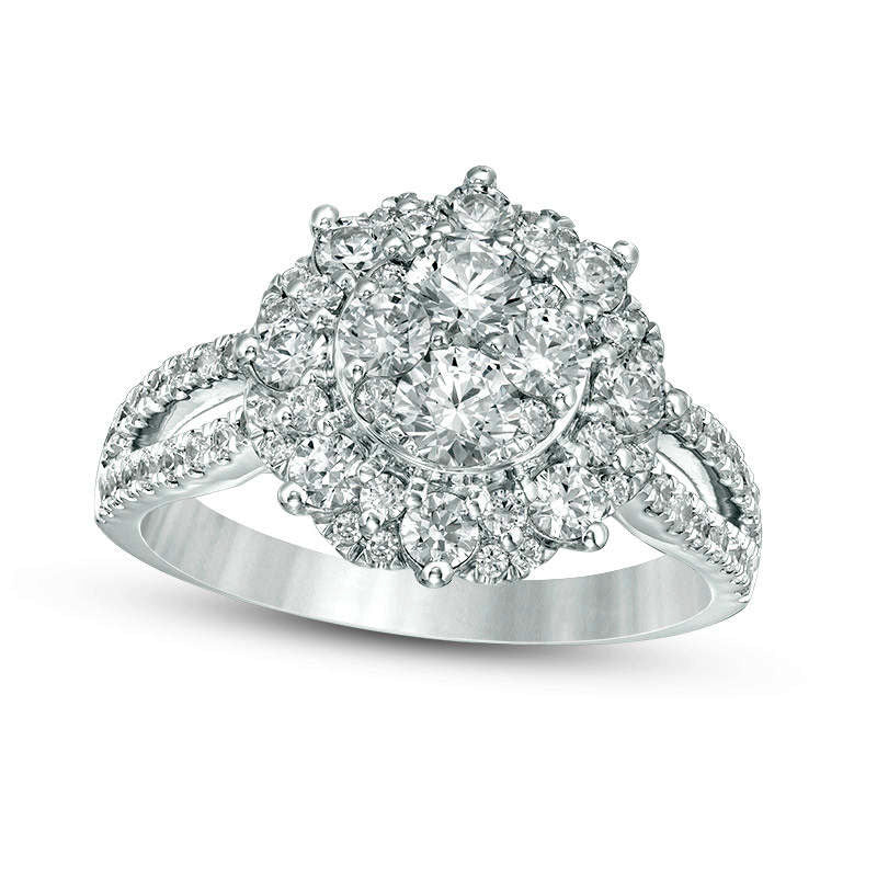 Image of ID 1 15 CT TW Composite Natural Diamond Scallop Frame Split Shank Engagement Ring in Solid 14K White Gold