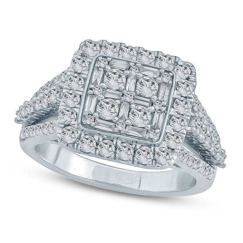Image of ID 1 15 CT TW Composite Natural Diamond Square Frame Multi-Row Engagement Ring in Solid 10K White Gold