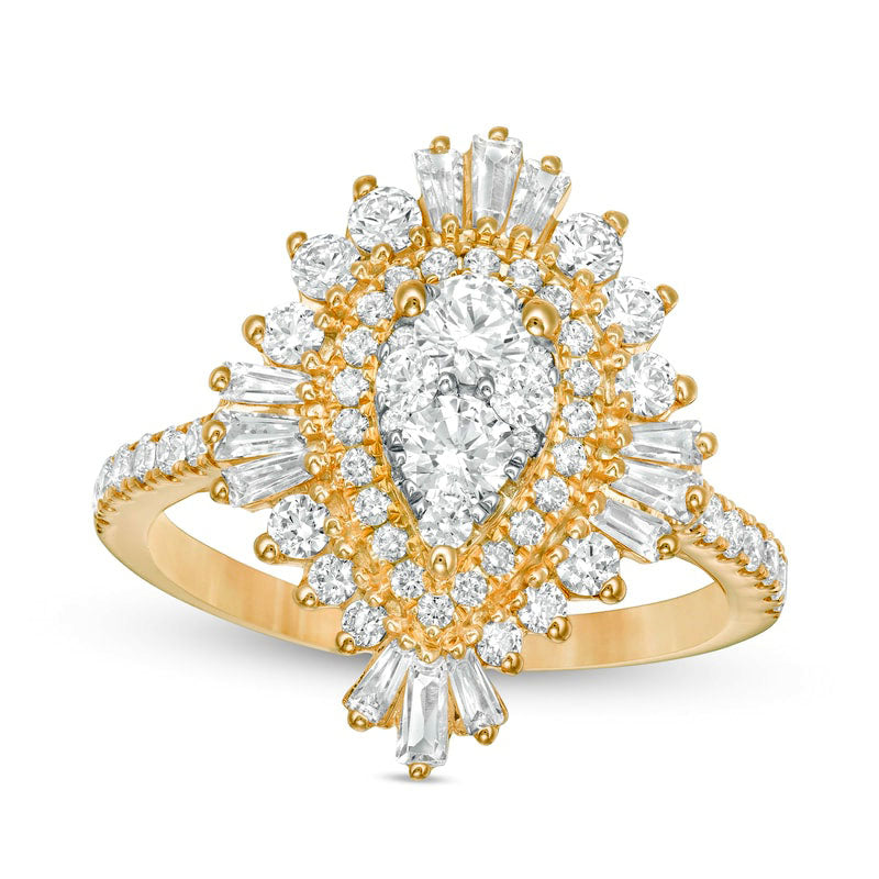Image of ID 1 15 CT TW Composite Natural Diamond Teardrop Starburst Frame Ring in Solid 14K Gold
