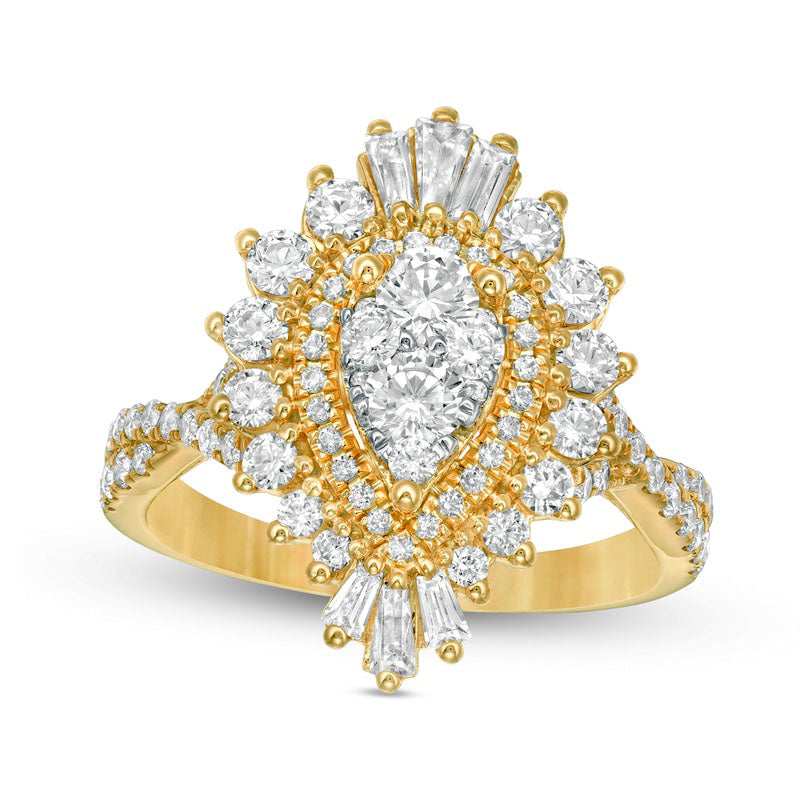 Image of ID 1 15 CT TW Composite Natural Diamond Teardrop Starburst Frame Twist Shank Ring in Solid 14K Gold
