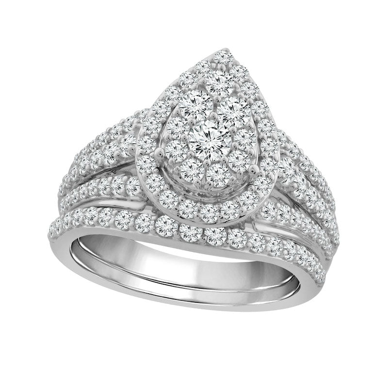 Image of ID 1 15 CT TW Composite Pear Natural Diamond Frame Bridal Engagement Ring Set in Solid 10K White Gold