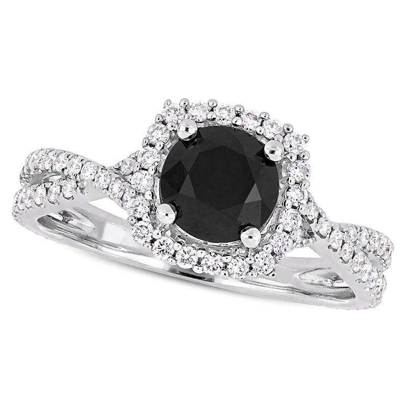 Image of ID 1 15 CT TW Enhanced Black and White Natural Diamond Cushion Frame Twist Engagement Ring in Solid 14K White Gold