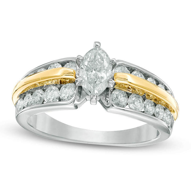 Image of ID 1 15 CT TW Marquise Natural Diamond Double-Row Engagement Ring in Solid 14K Two-Tone Gold