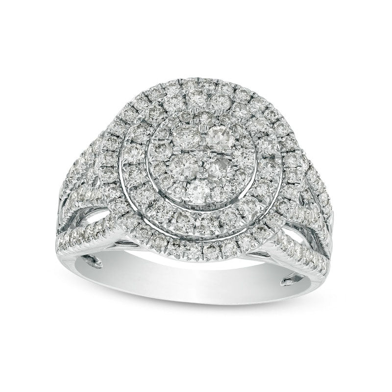 Image of ID 1 15 CT TW Multi-Natural Diamond Double Frame Multi-Row Ring in Solid 10K White Gold
