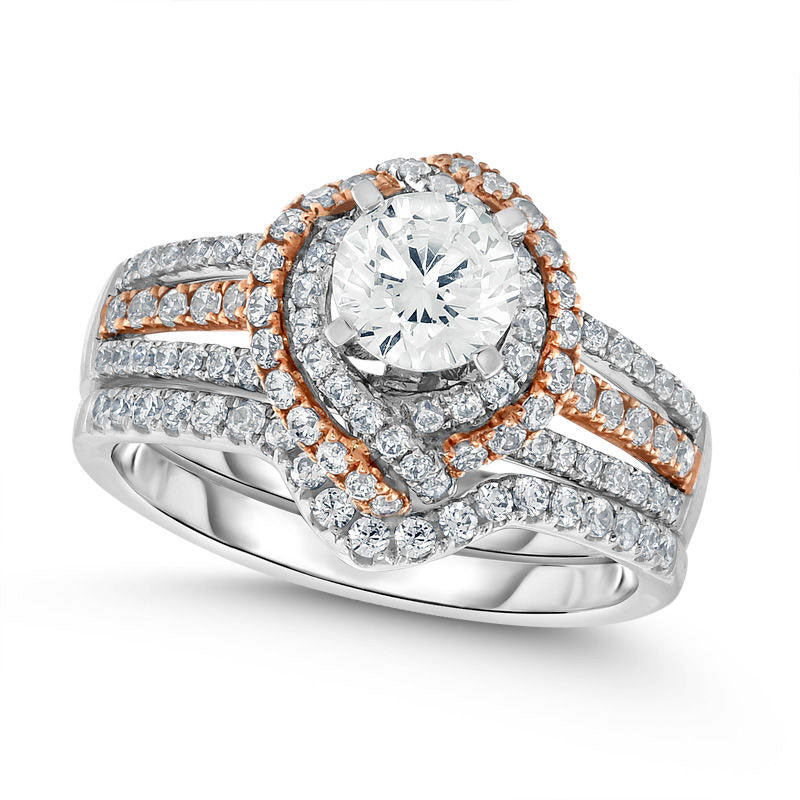 Image of ID 1 15 CT TW Natural Diamond Bypass Marquise Frame Bridal Engagement Ring Set in Solid 14K Two-Tone Gold