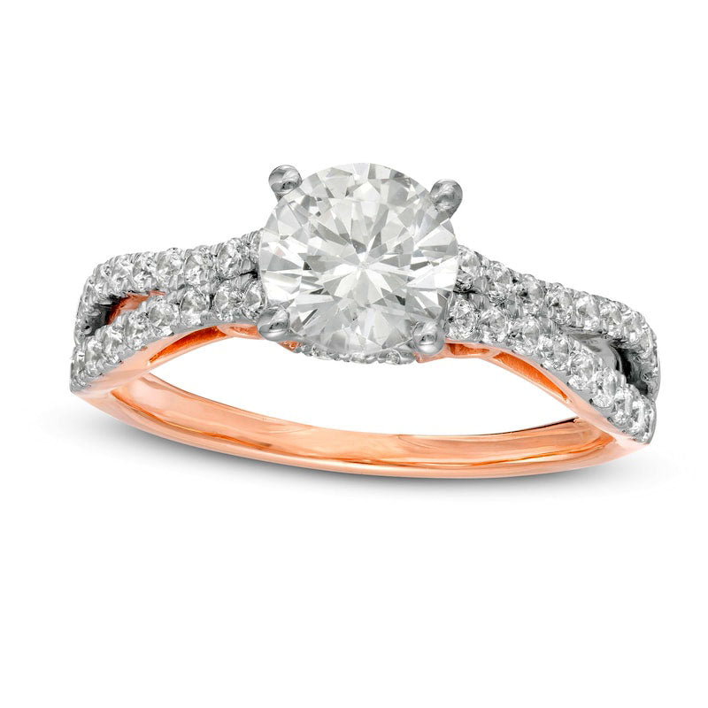 Image of ID 1 15 CT TW Natural Diamond Curvy Split Shank Engagement Ring in Solid 10K Rose Gold