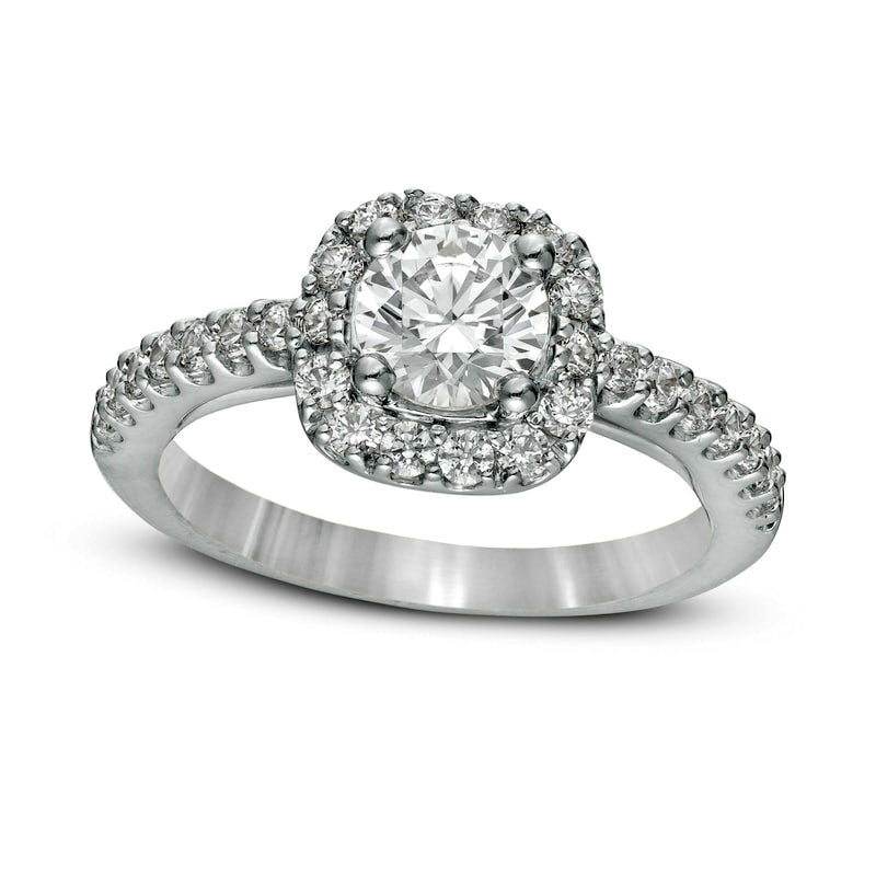 Image of ID 1 15 CT TW Natural Diamond Cushion Frame Engagement Ring in Solid 14K White Gold