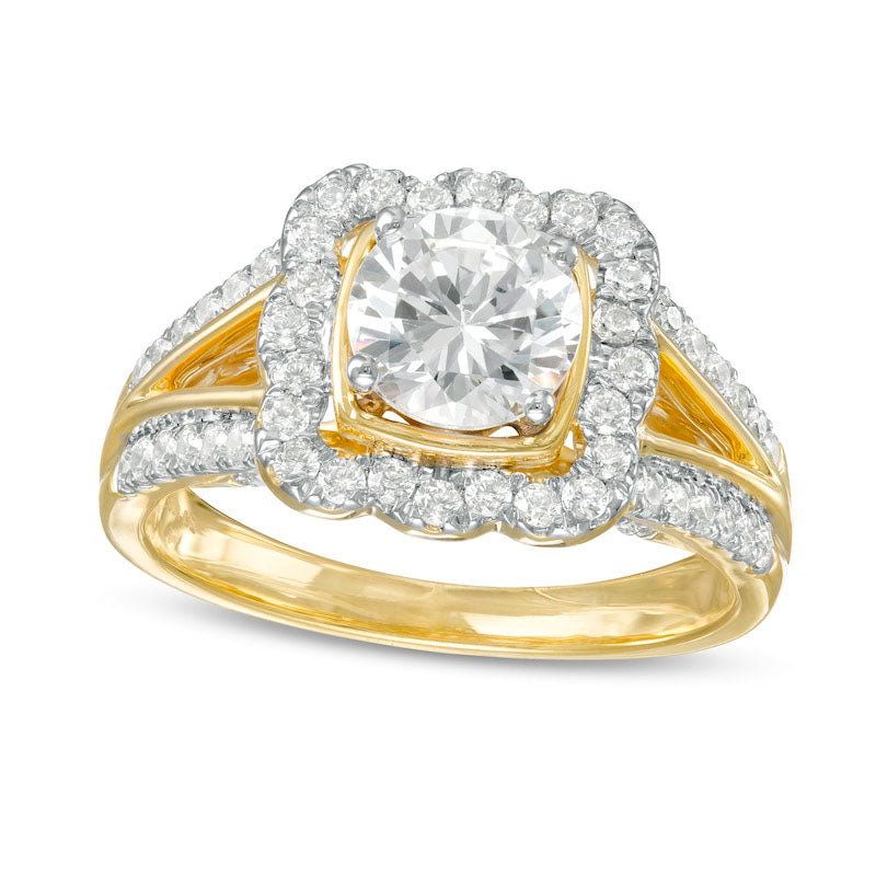 Image of ID 1 15 CT TW Natural Diamond Cushion Frame Split Shank Antique Vintage-Style Engagement Ring in Solid 10K Yellow Gold