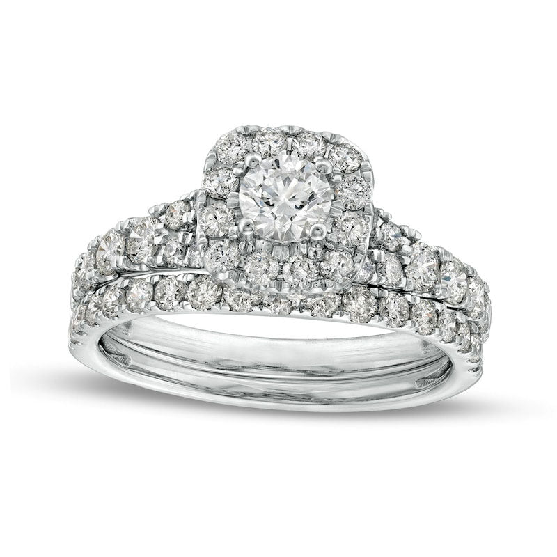 Image of ID 1 15 CT TW Natural Diamond Cushion-Shaped Frame Split Shank Bridal Engagement Ring Set in Solid 10K White Gold