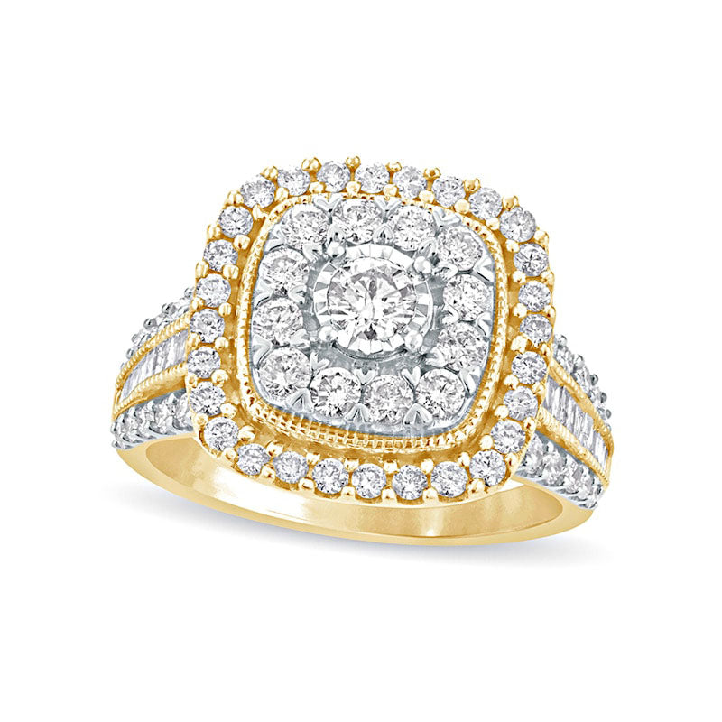 Image of ID 1 15 CT TW Natural Diamond Double Cushion Frame Antique Vintage-Style Engagement Ring in Solid 10K Yellow Gold