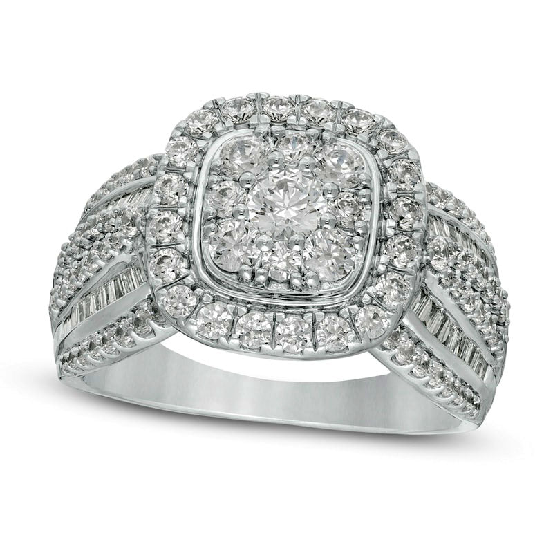Image of ID 1 15 CT TW Natural Diamond Double Cushion Frame Multi-Row Engagement Ring in Solid 10K White Gold