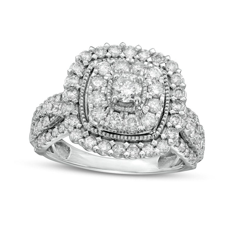 Image of ID 1 15 CT TW Natural Diamond Double Cushion-Shaped Frame Antique Vintage-Style Engagement Ring in Solid 10K White Gold
