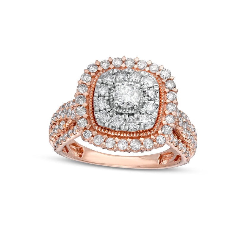 Image of ID 1 15 CT TW Natural Diamond Double Cushion-Shaped Frame Twist Shank Engagement Ring in Solid 10K Rose Gold