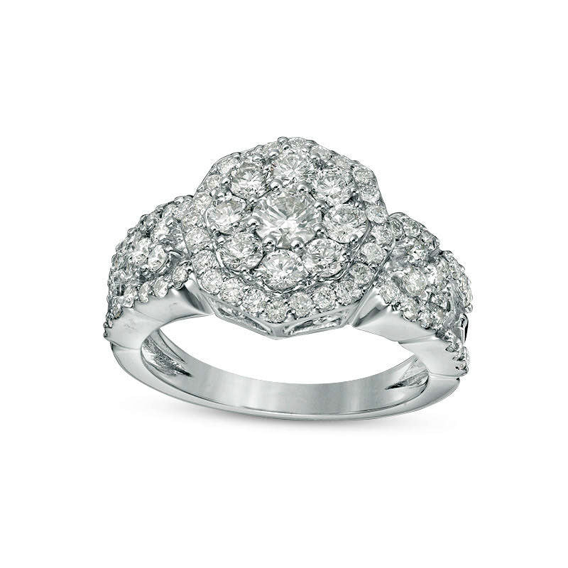 Image of ID 1 15 CT TW Natural Diamond Double Octagon Frame Ring in Solid 14K White Gold