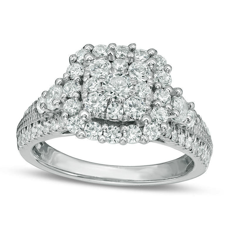 Image of ID 1 15 CT TW Natural Diamond Double Square Frame Antique Vintage-Style Engagement Ring in Solid 14K White Gold