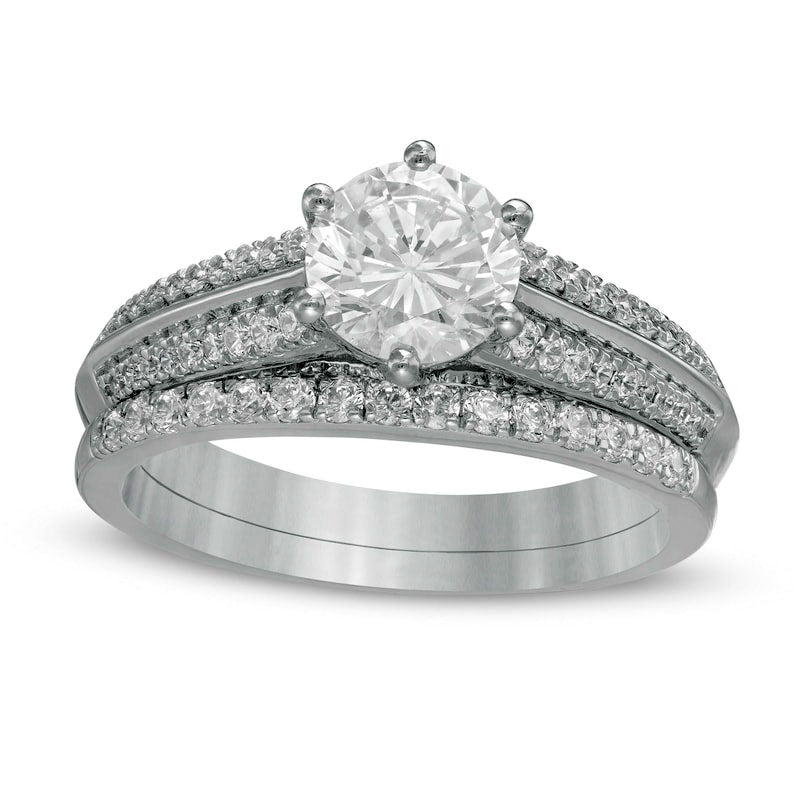 Image of ID 1 15 CT TW Natural Diamond Edge Double Row Bridal Engagement Ring Set in Solid 10K White Gold