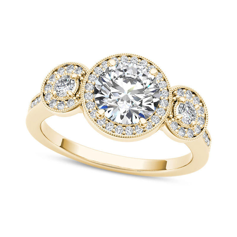 Image of ID 1 15 CT TW Natural Diamond Frame Antique Vintage-Style Three Stone Engagement Ring in Solid 14K Gold