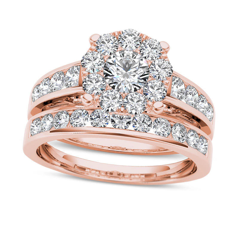 Image of ID 1 15 CT TW Natural Diamond Frame Bridal Engagement Ring Set in Solid 14K Rose Gold