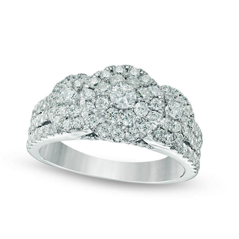 Image of ID 1 15 CT TW Natural Diamond Frame Three Stone Multi-Row Engagement Ring in Solid 10K White Gold