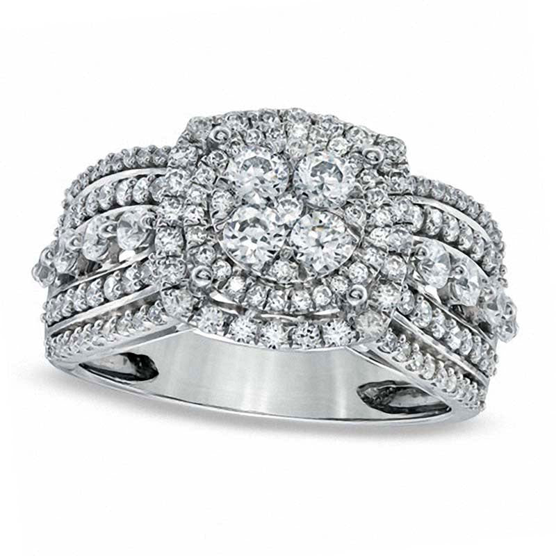 Image of ID 1 15 CT TW Natural Diamond Layered Framed Cluster Ring in Solid 10K White Gold