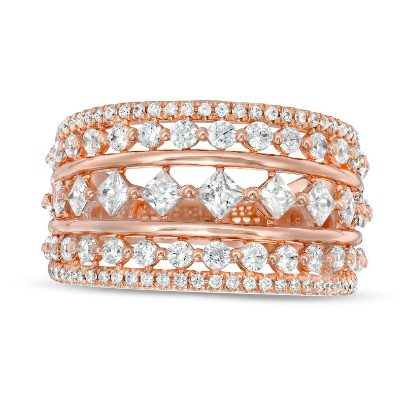 Image of ID 1 15 CT TW Natural Diamond Multi-Row Art Deco Ring in Solid 10K Rose Gold