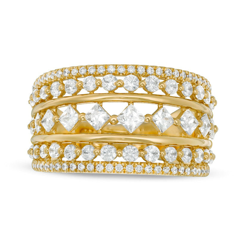 Image of ID 1 15 CT TW Natural Diamond Multi-Row Art Deco Ring in Solid 10K Yellow Gold