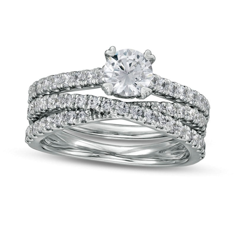 Image of ID 1 15 CT TW Natural Diamond Multi-Row Crossover Bridal Engagement Ring Set in Solid 14K White Gold