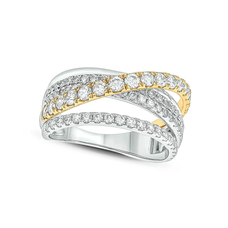 Image of ID 1 15 CT TW Natural Diamond Multi-Row Crossover Split Shank Ring in Solid 10K Two-Tone Gold