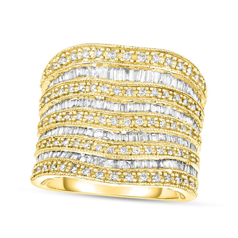 Image of ID 1 15 CT TW Natural Diamond Multi-Row Ring in Solid 10K Yellow Gold