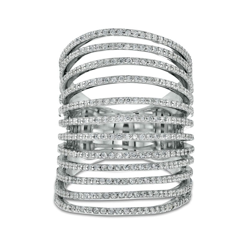 Image of ID 1 15 CT TW Natural Diamond Open Multi-Row Ring in Solid 10K White Gold