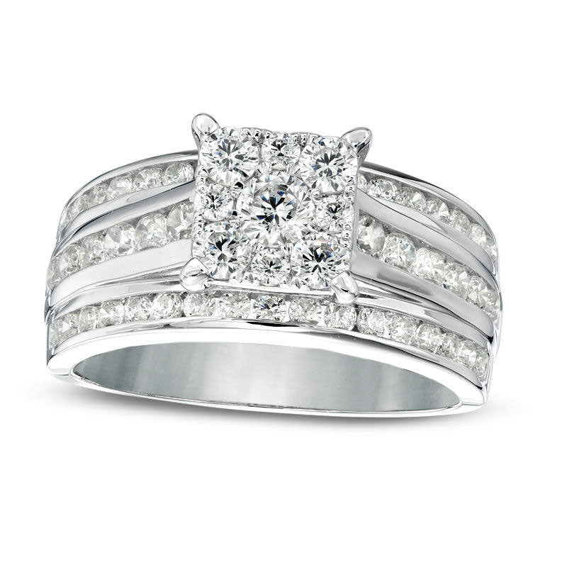 Image of ID 1 15 CT TW Natural Diamond Square Frame Multi-Row Engagement Ring in Solid 14K White Gold