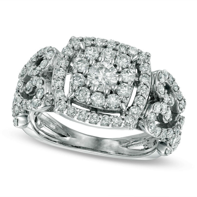 Image of ID 1 15 CT TW Natural Diamond Square Frame Ring in Solid 14K White Gold