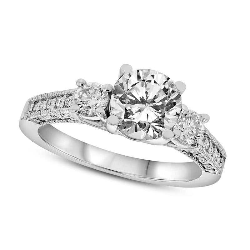 Image of ID 1 15 CT TW Natural Diamond Three Stone Antique Vintage-Style Engagement Ring in Solid 14K White Gold (I/SI2)
