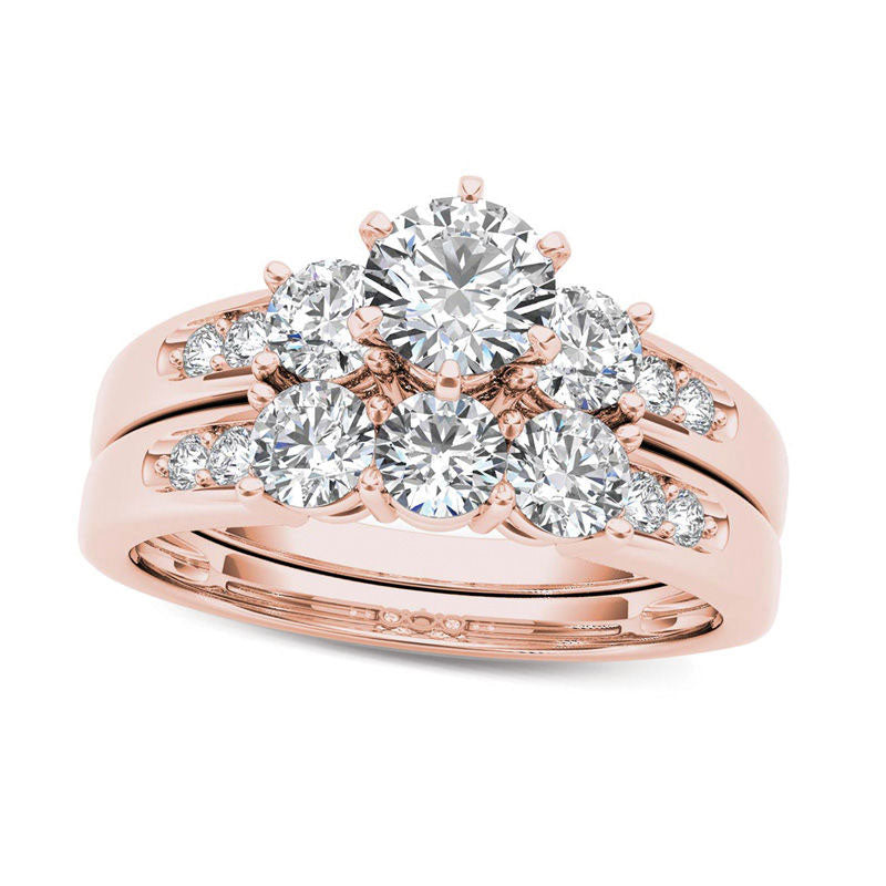 Image of ID 1 15 CT TW Natural Diamond Three Stone Bridal Engagement Ring Set in Solid 14K Rose Gold