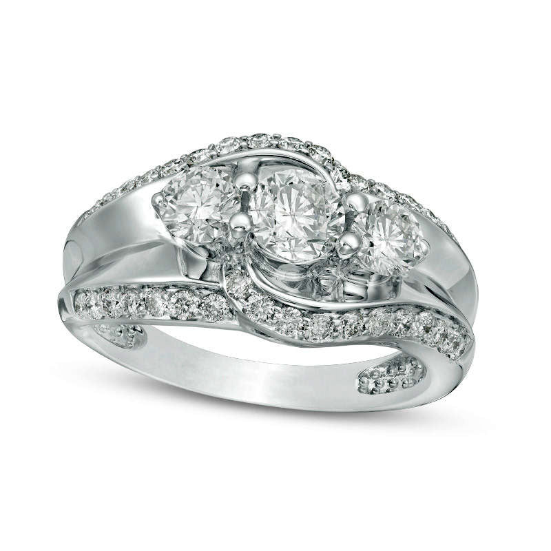 Image of ID 1 15 CT TW Natural Diamond Three Stone Bypass Engagement Ring in Solid 10K White Gold