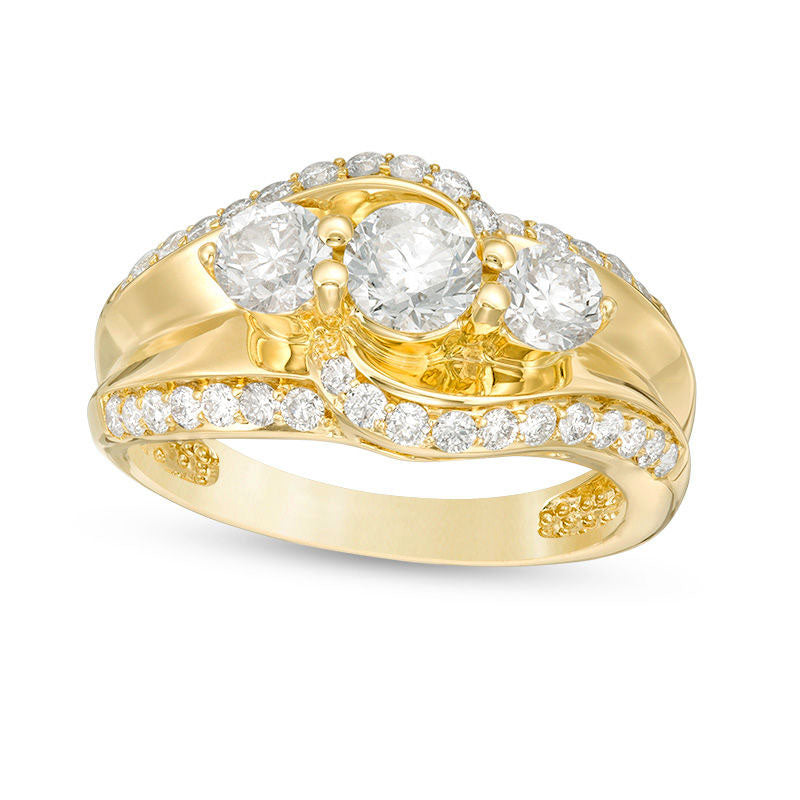 Image of ID 1 15 CT TW Natural Diamond Three Stone Bypass Engagement Ring in Solid 10K Yellow Gold